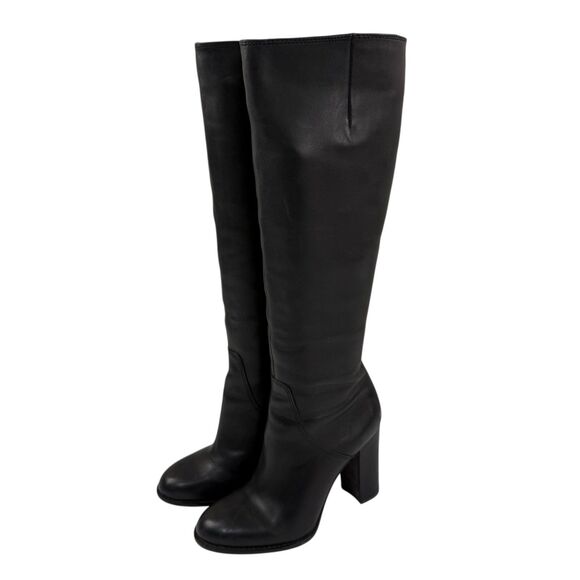 Sam Edelman Regina Tall Boots Women Size 7 Black Leather Zip Heel Knee High Tall - Picture 1 of 12